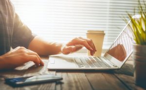 person looking at laptop